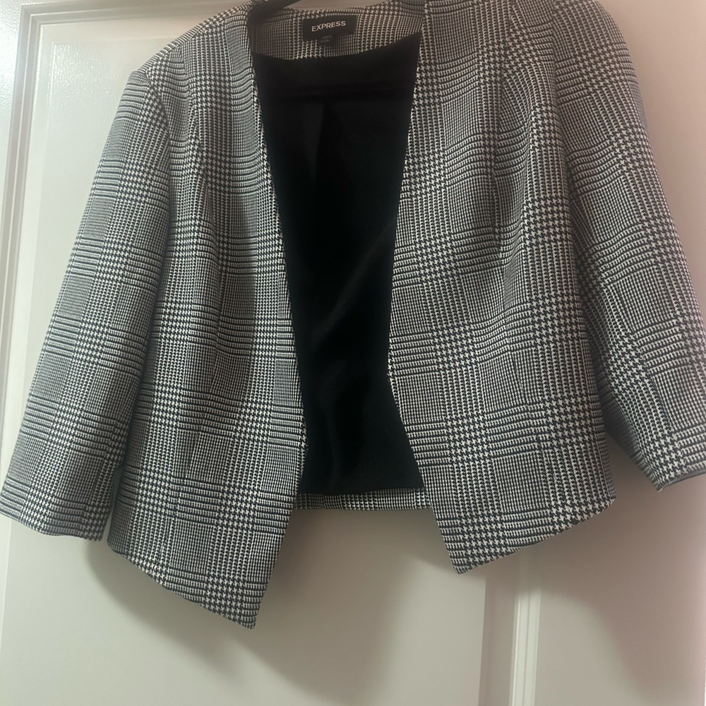 Express Women's Classic Black and White Checkered Blazer
